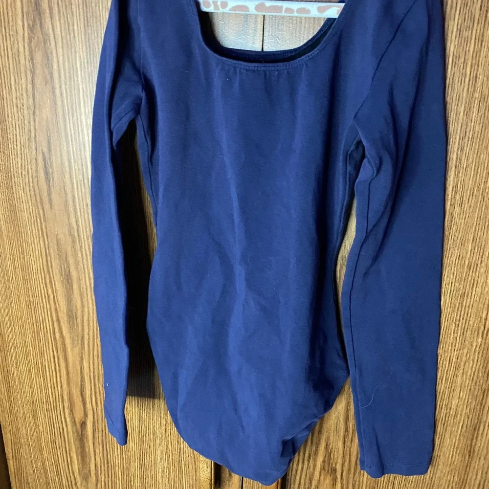 Bloch Leotard Kids 8/10 Navy Blue Long Sleeve Scoop Neck Dance Gymnastics